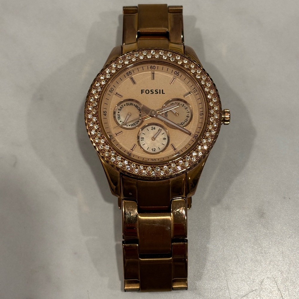 Fossil Rose Gold Crystal Bezel Watch